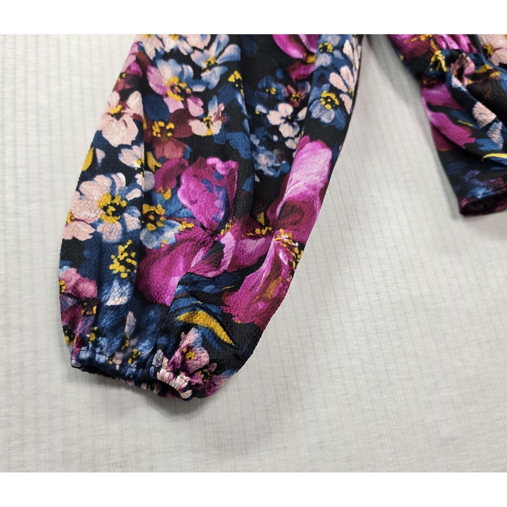 Express Womens Floral Peplum Top S V-Neck Long Sleeve Smocked Boho Romantic NWT - Picture 4 of 11